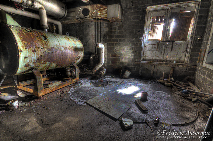 Old heater in the basement of an abandoned building, Ste Clotilde de Horton Asylum